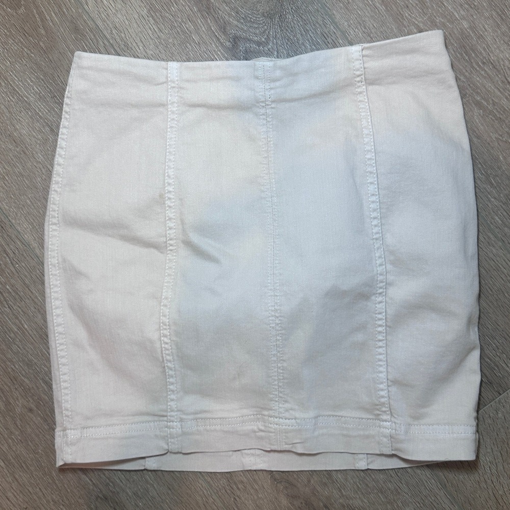 Free People Womens‎ Modern Femme Denim Mini Skirt Cream Beige Size 4